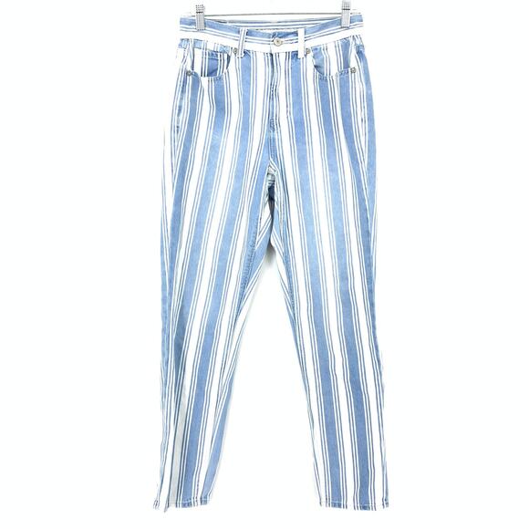 American Eagle Women's Size 2 Striped High Waisted Rise Tapered Leg Mom Jeans - Picture 2 of 10